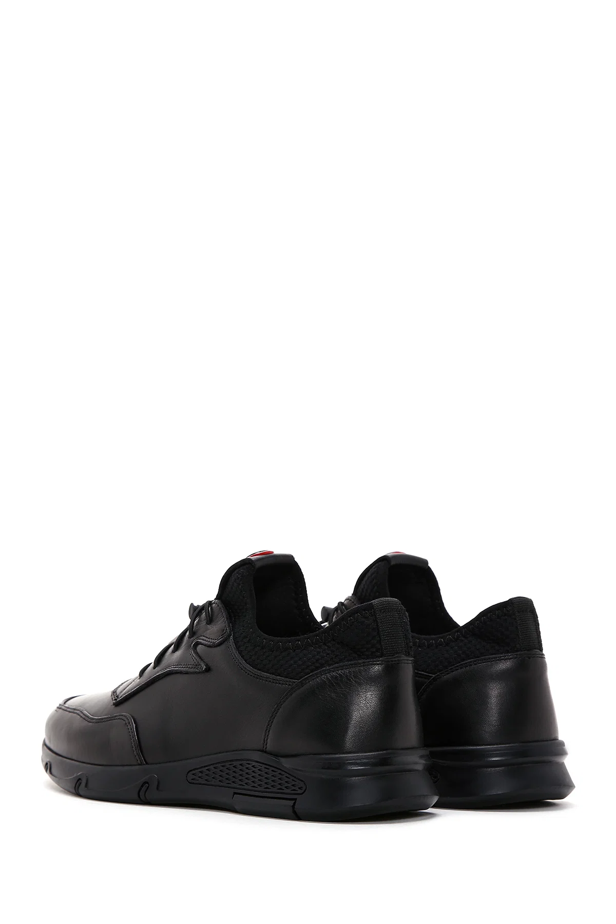Erkek Siyah Bağcıklı Deri Casual Sneaker - Image 5