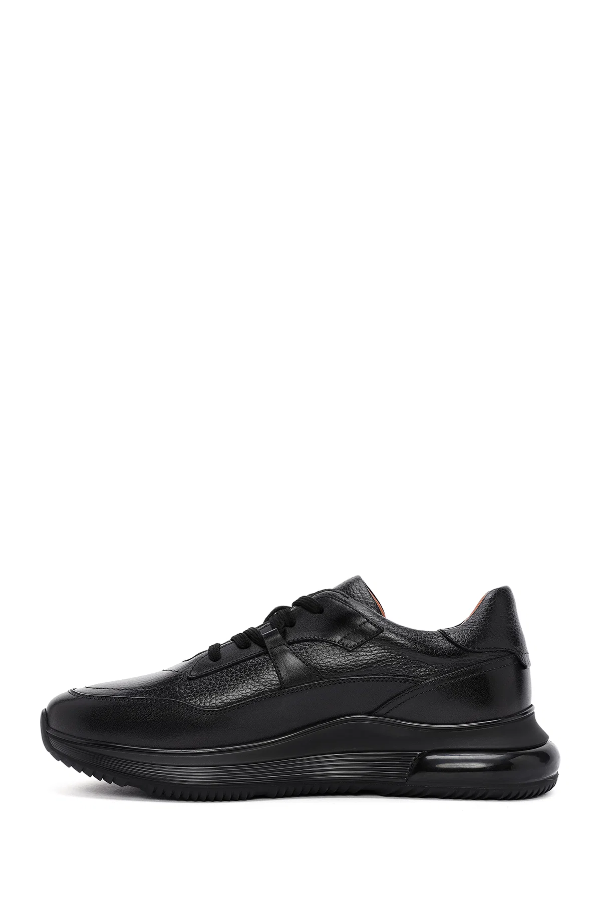 Erkek Siyah Bağcıklı Deri Casual Sneaker - Image 2