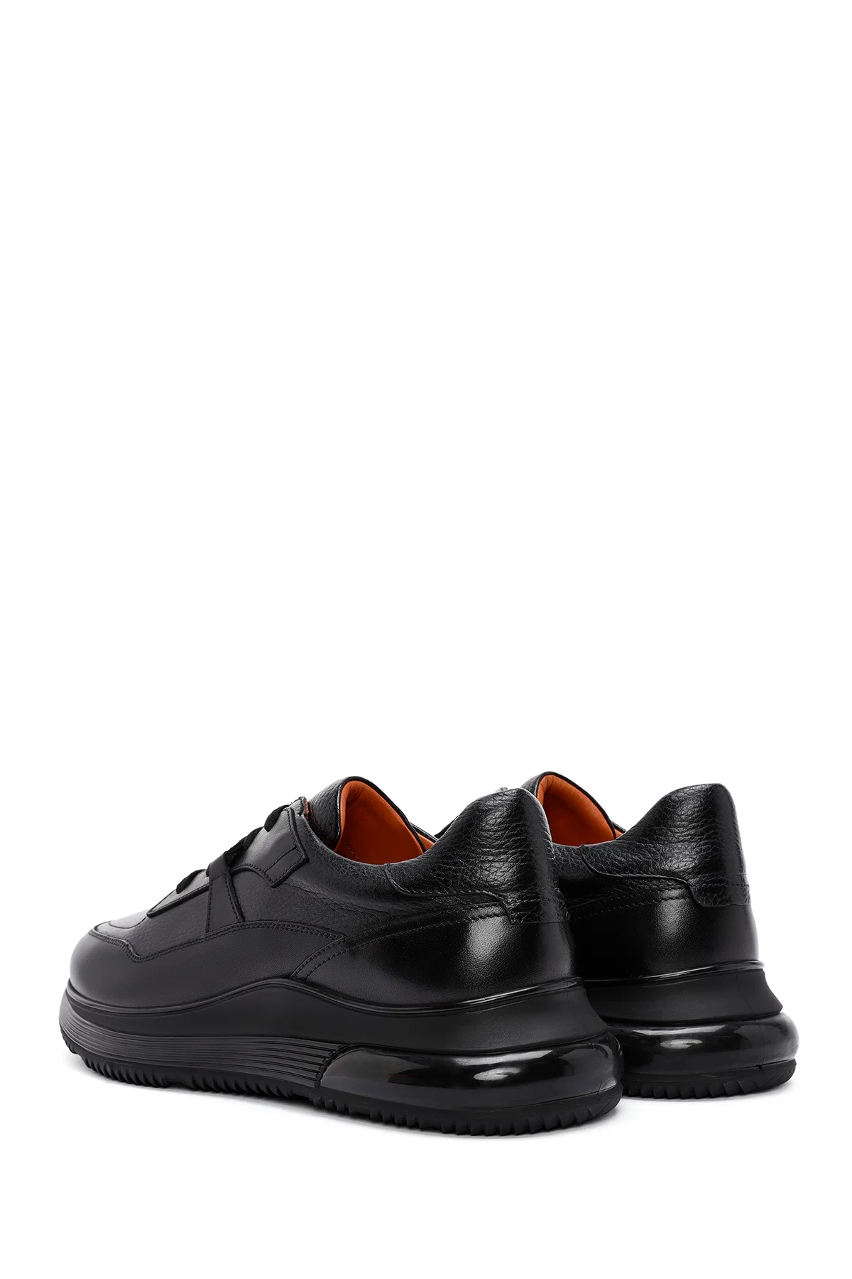 Erkek Siyah Bağcıklı Deri Casual Sneaker - Image 5