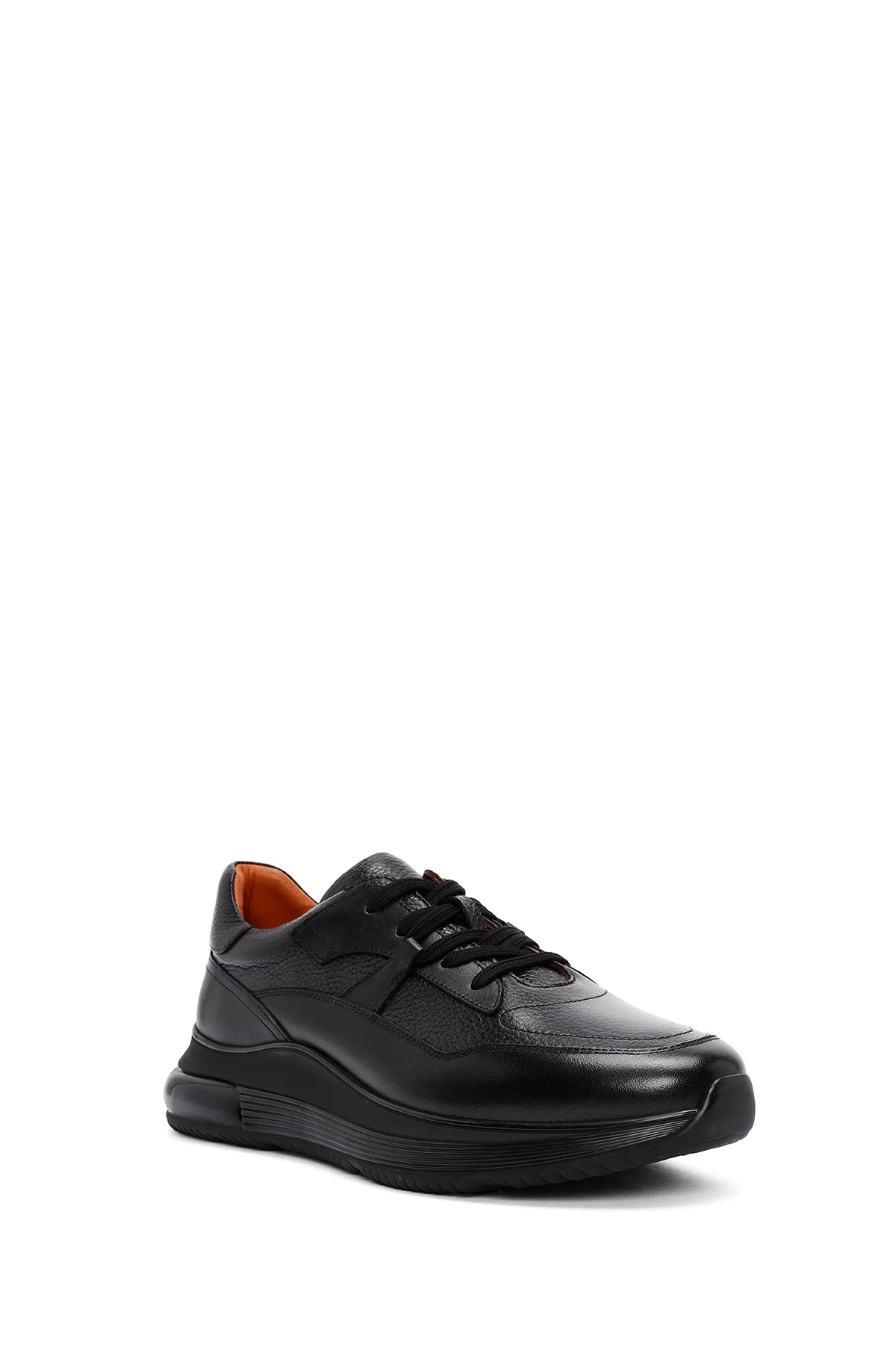 Erkek Siyah Bağcıklı Deri Casual Sneaker - Image 6