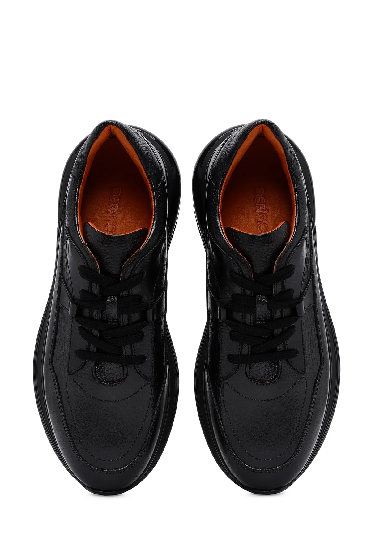 Erkek Siyah Bağcıklı Deri Casual Sneaker - Image 7