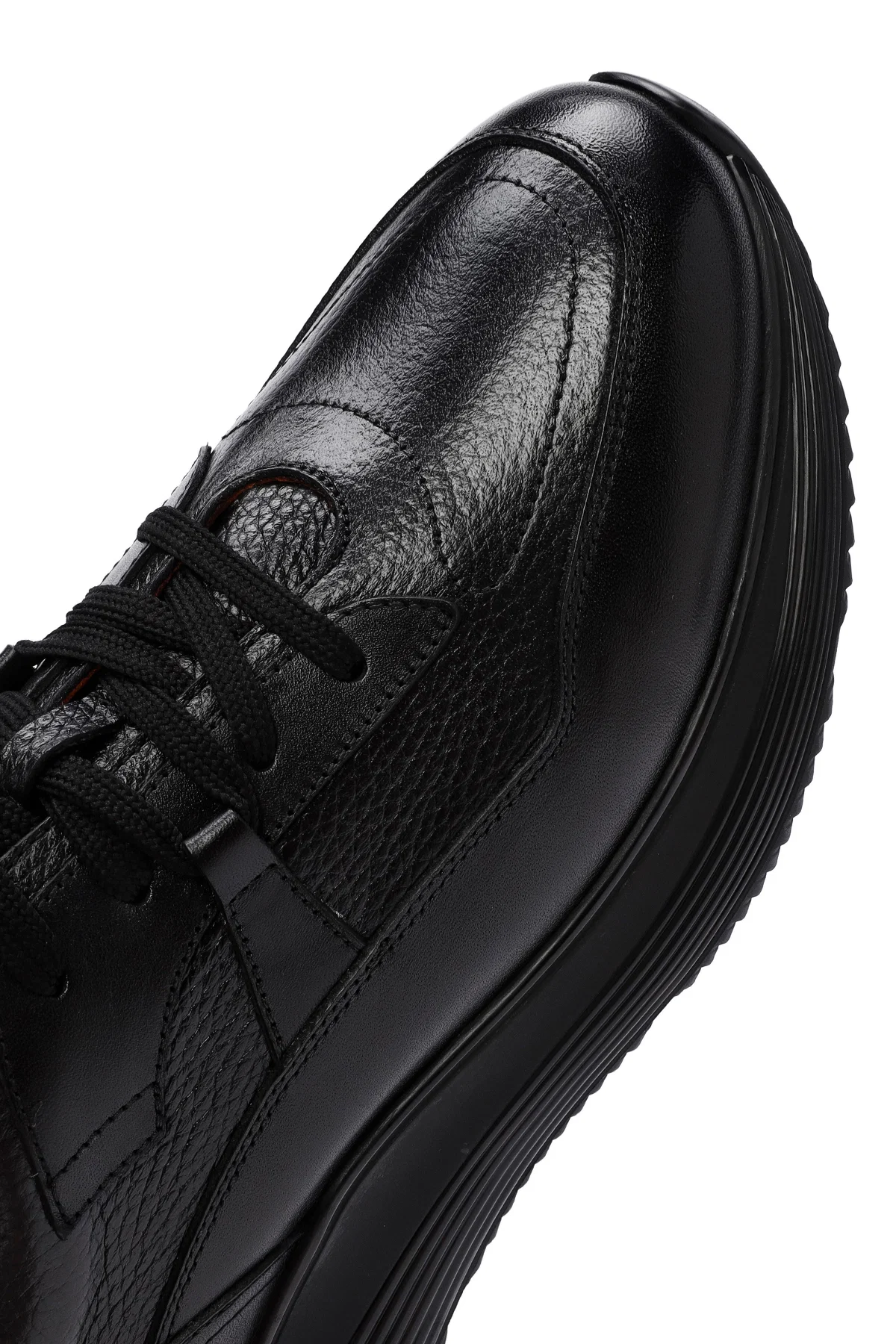 Erkek Siyah Bağcıklı Deri Casual Sneaker - Image 9