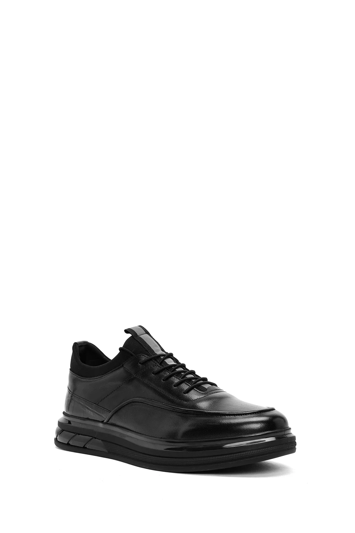 Erkek Siyah Bağcıklı Deri Casual Sneaker - Image 6
