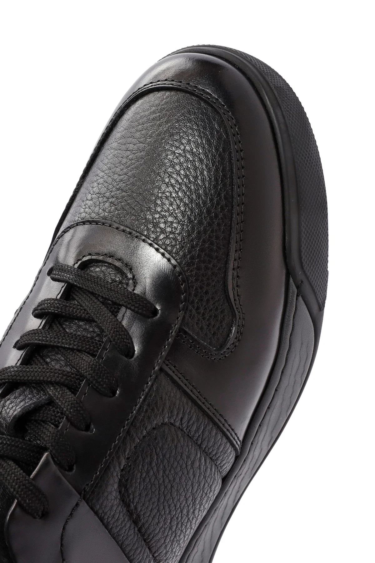 Erkek Siyah Bağcıklı Deri Casual Sneaker - Image 10