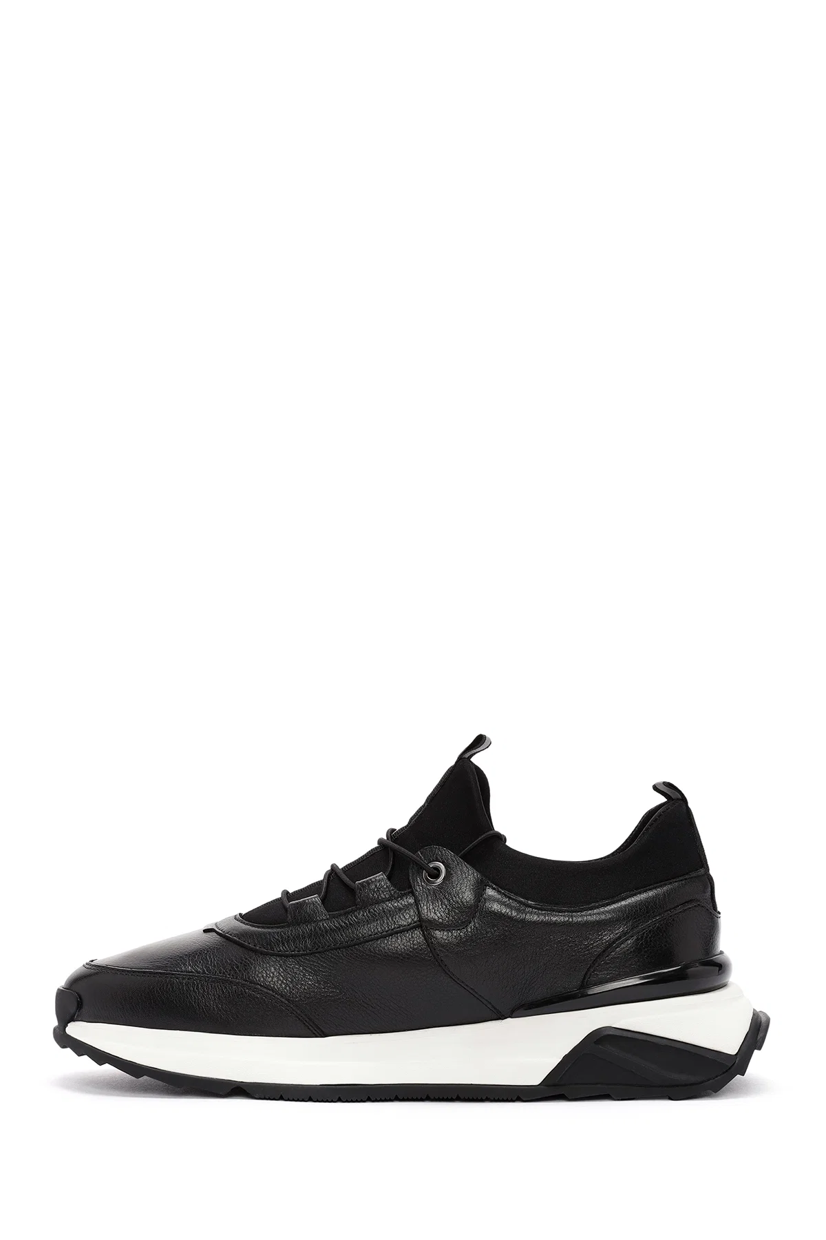 Erkek Siyah Bağcıklı Deri Casual Sneaker - Image 2