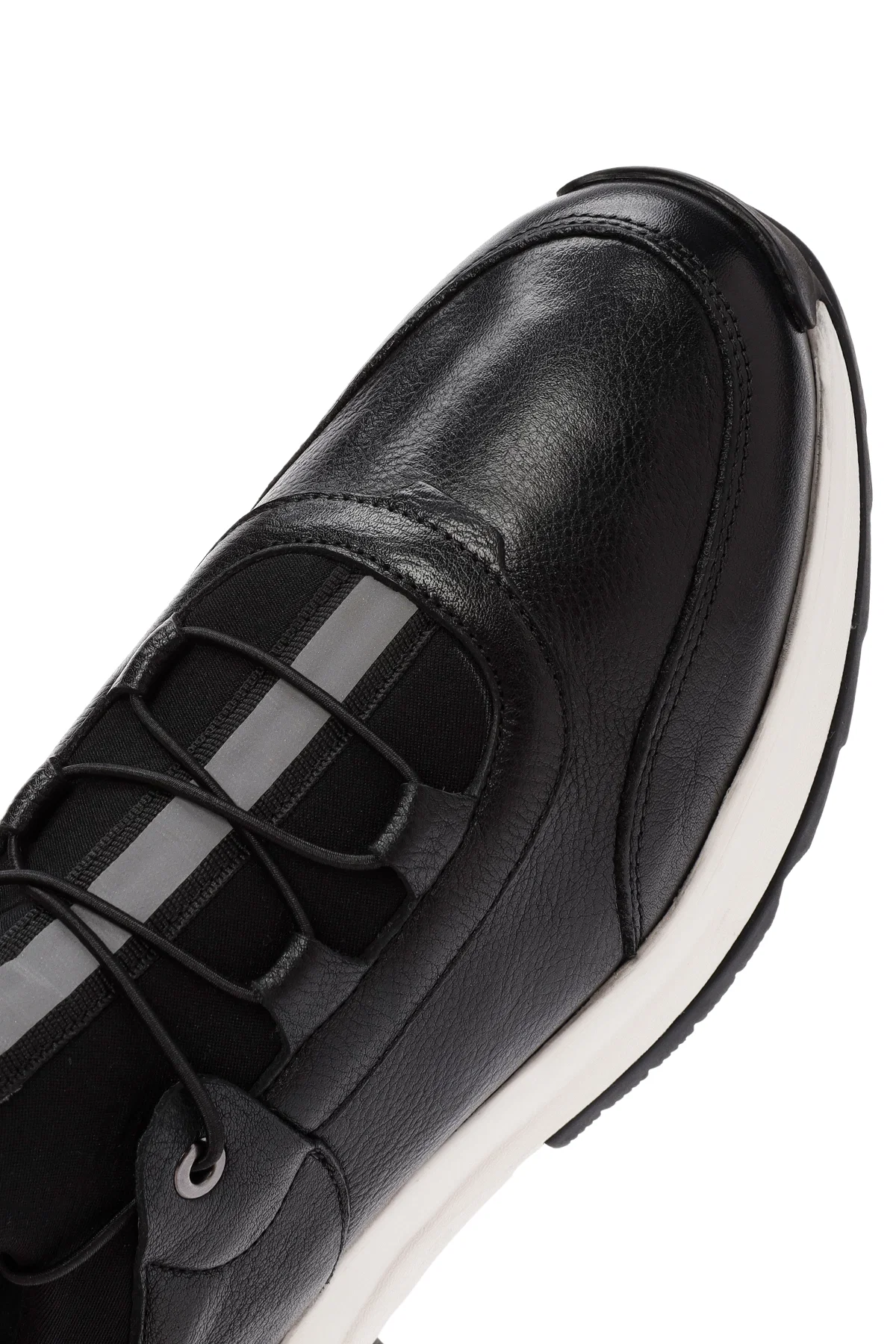 Erkek Siyah Bağcıklı Deri Casual Sneaker - Image 9