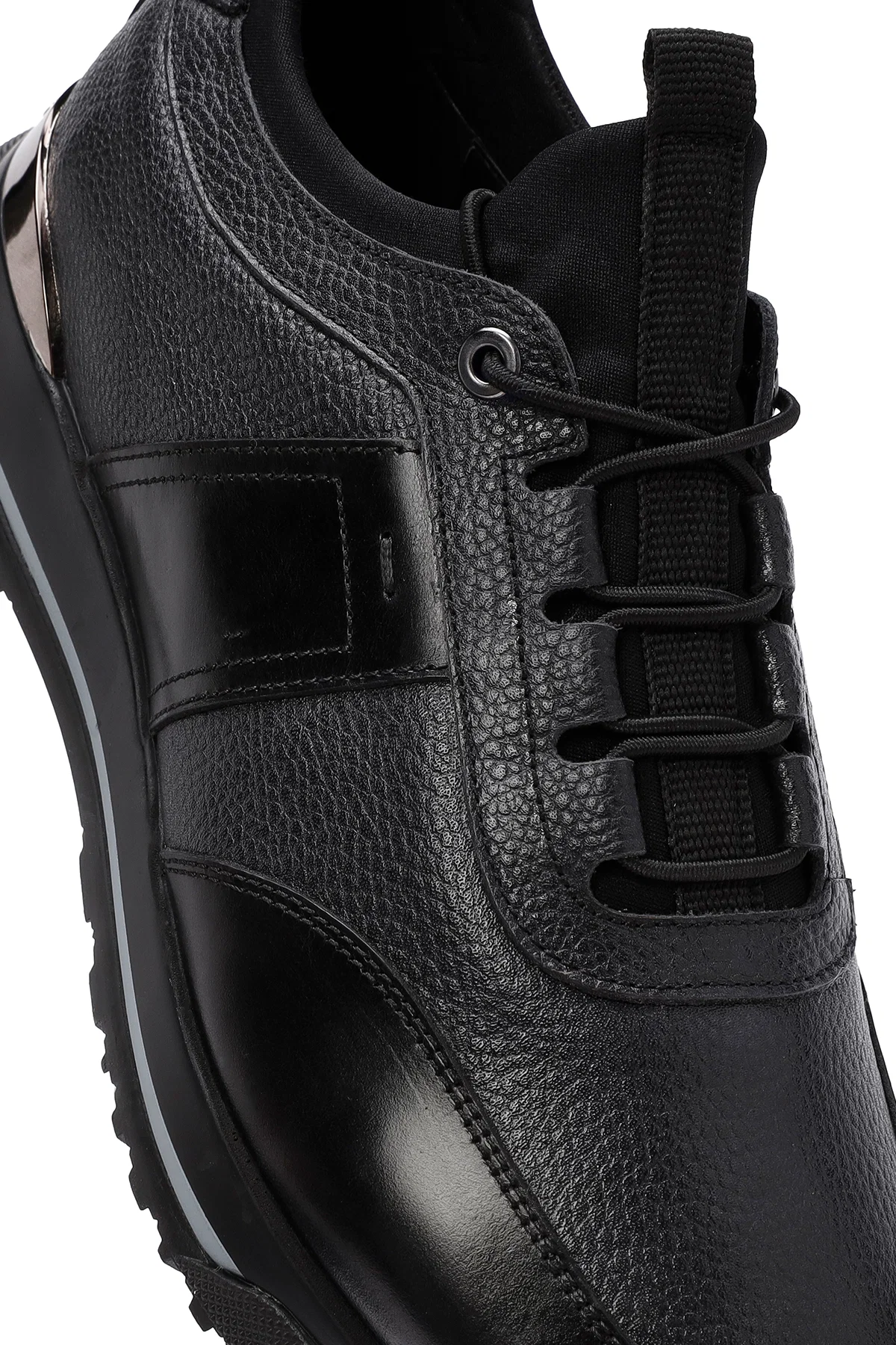 Erkek Siyah Bağcıklı Deri Casual Sneaker - Image 10