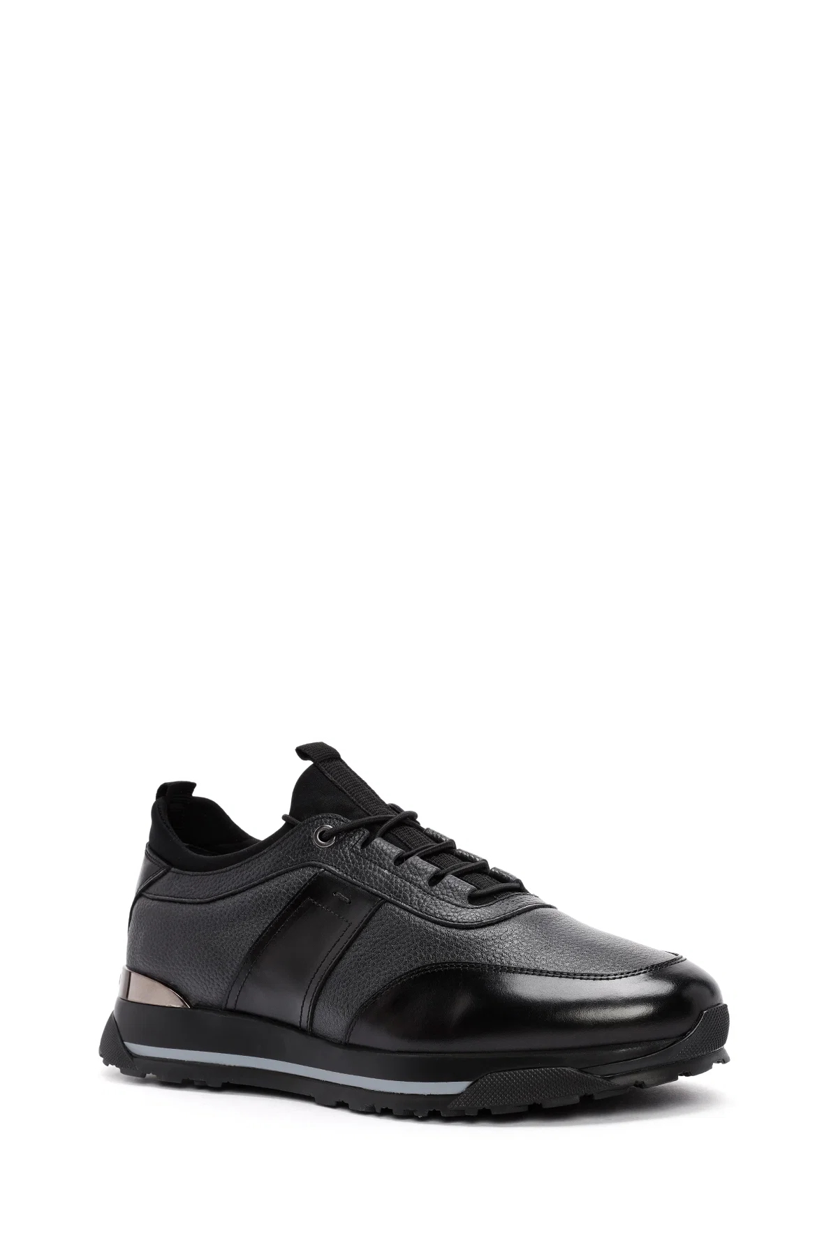 Erkek Siyah Bağcıklı Deri Casual Sneaker - Image 6