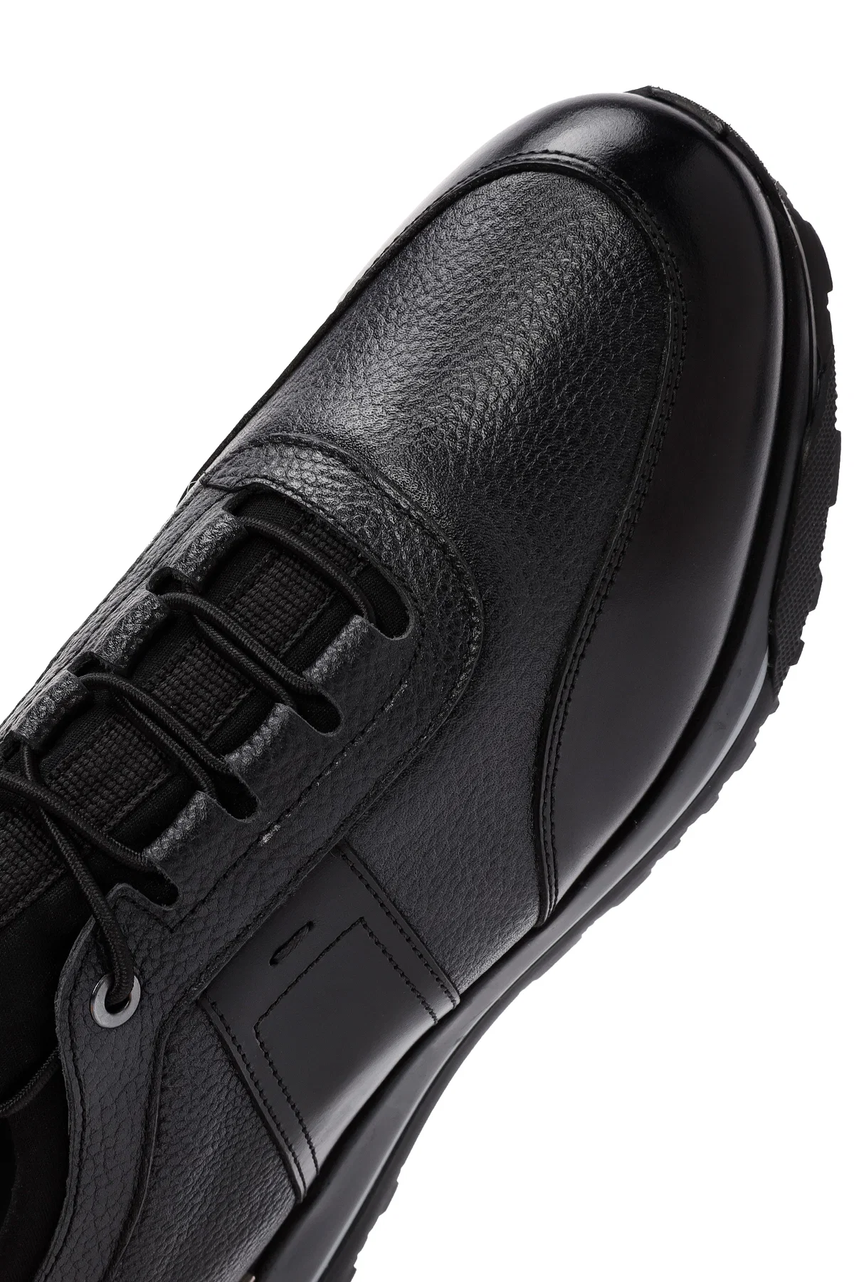 Erkek Siyah Bağcıklı Deri Casual Sneaker - Image 9
