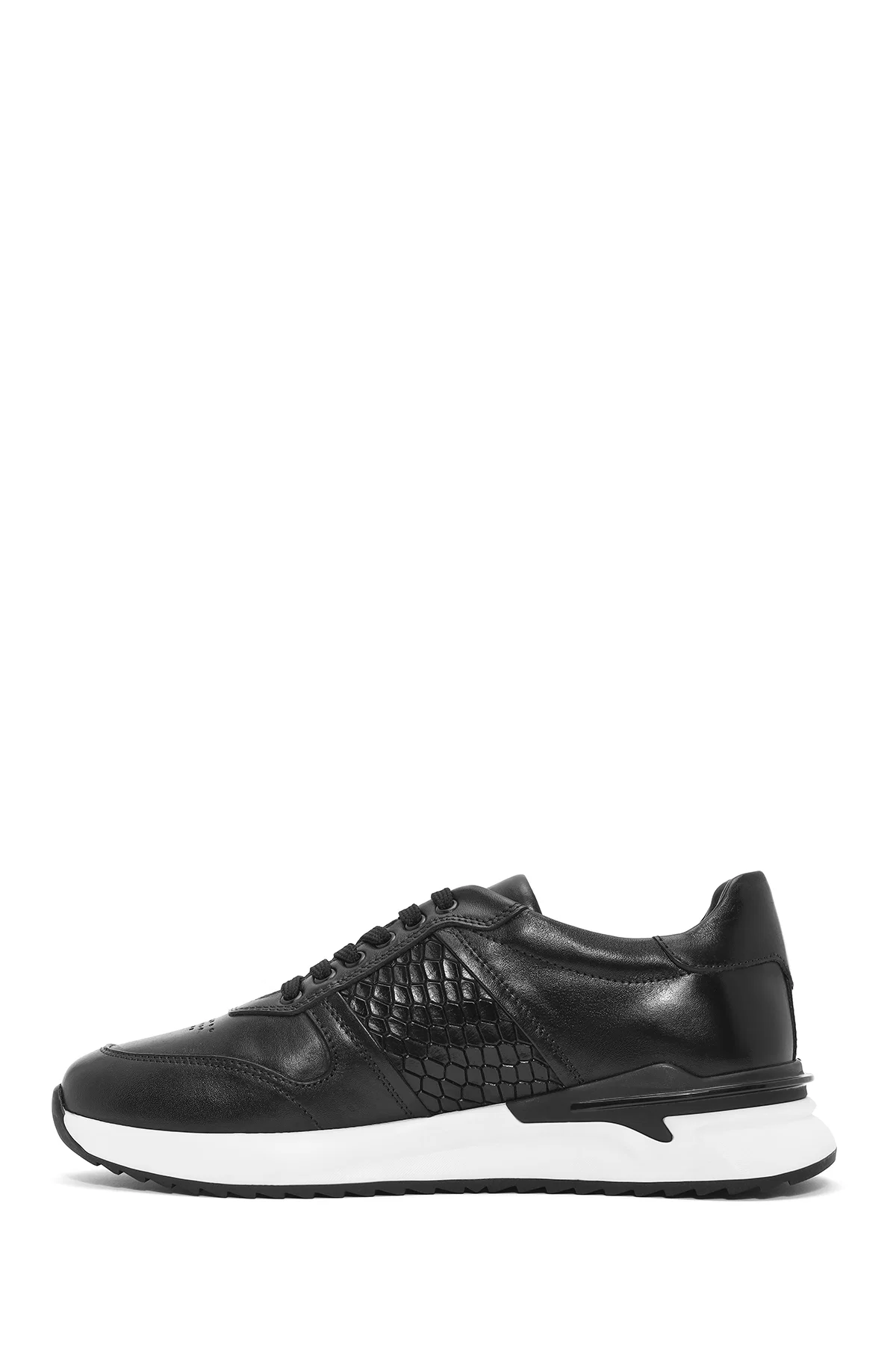 Erkek Siyah Bağcıklı Deri Casual Sneaker - Image 2