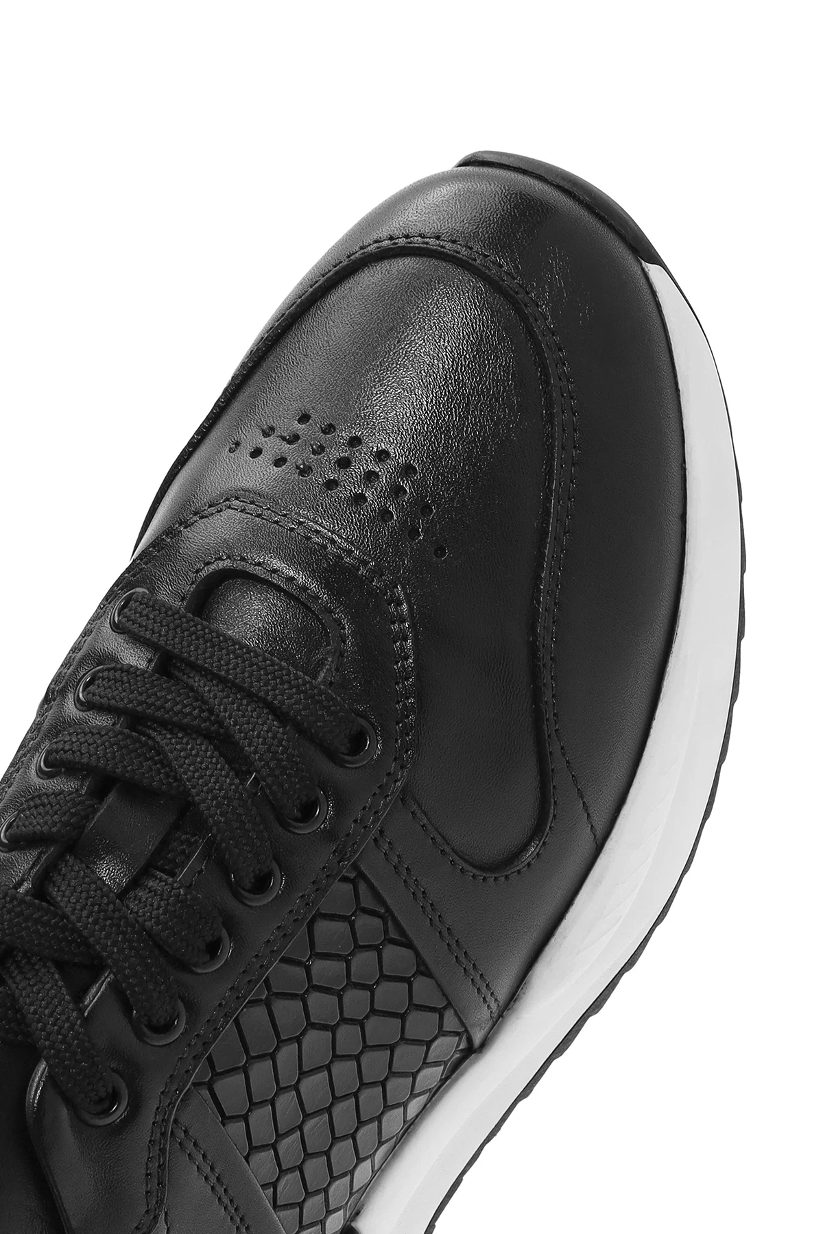 Erkek Siyah Bağcıklı Deri Casual Sneaker - Image 8
