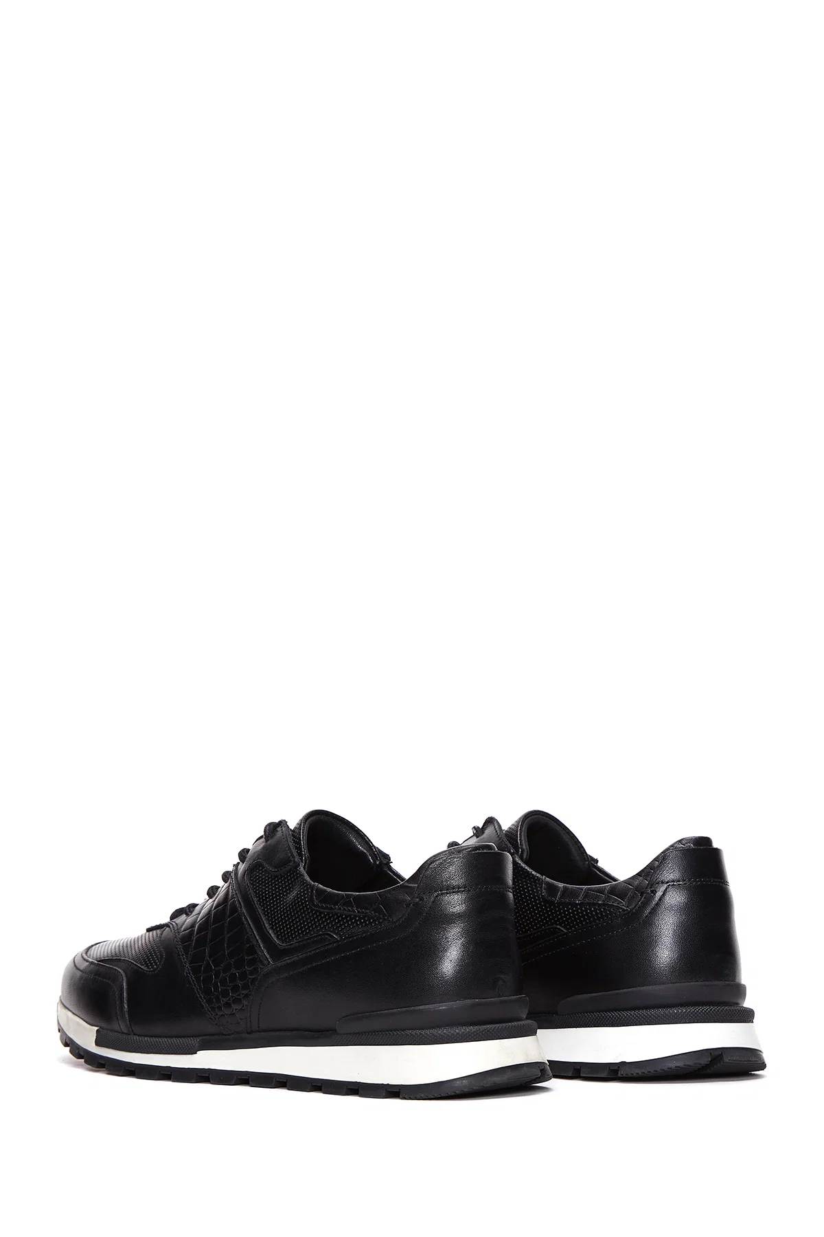 Erkek Siyah Bağcıklı Deri Casual Sneaker - Image 5