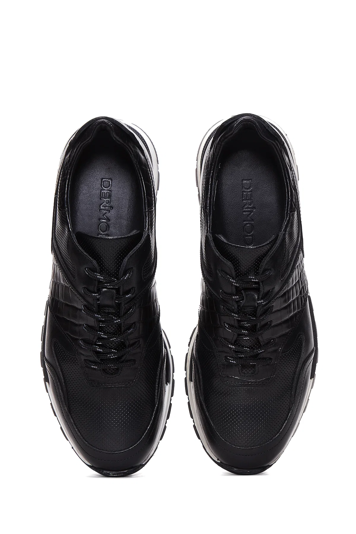 Erkek Siyah Bağcıklı Deri Casual Sneaker - Image 6