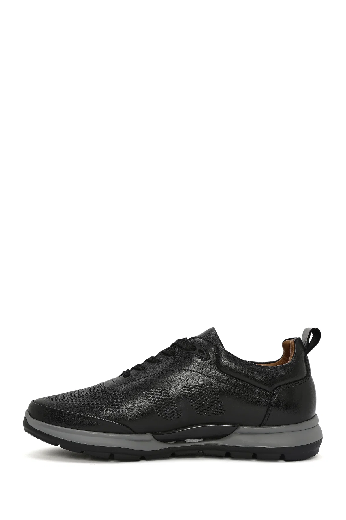 Erkek Siyah Bağcıklı Deri Casual Sneaker - Image 2