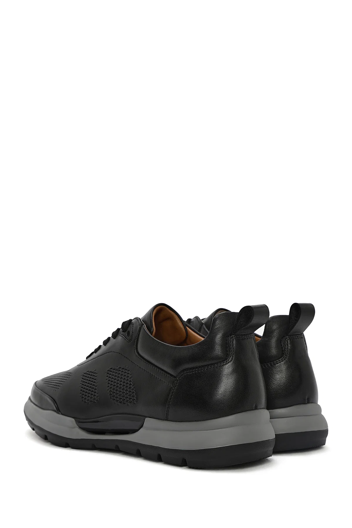 Erkek Siyah Bağcıklı Deri Casual Sneaker - Image 5