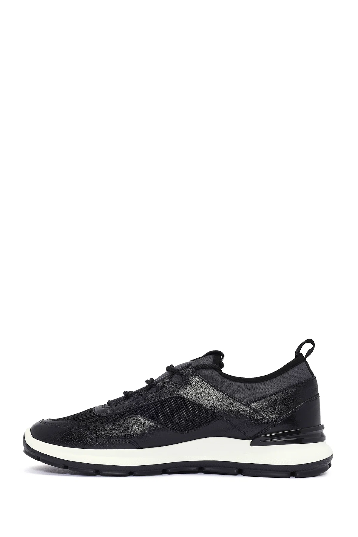 Erkek Siyah Bağcıklı Deri Casual Sneaker - Image 2