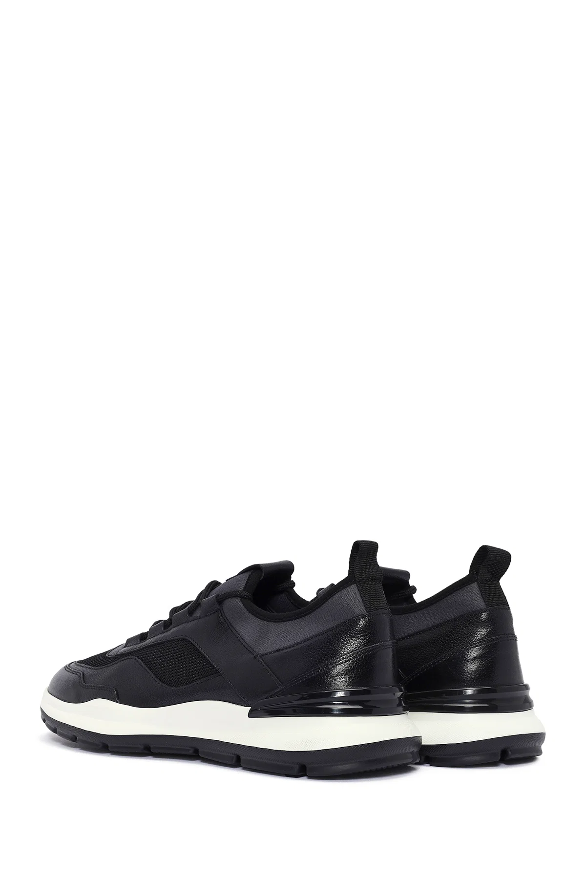Erkek Siyah Bağcıklı Deri Casual Sneaker - Image 5
