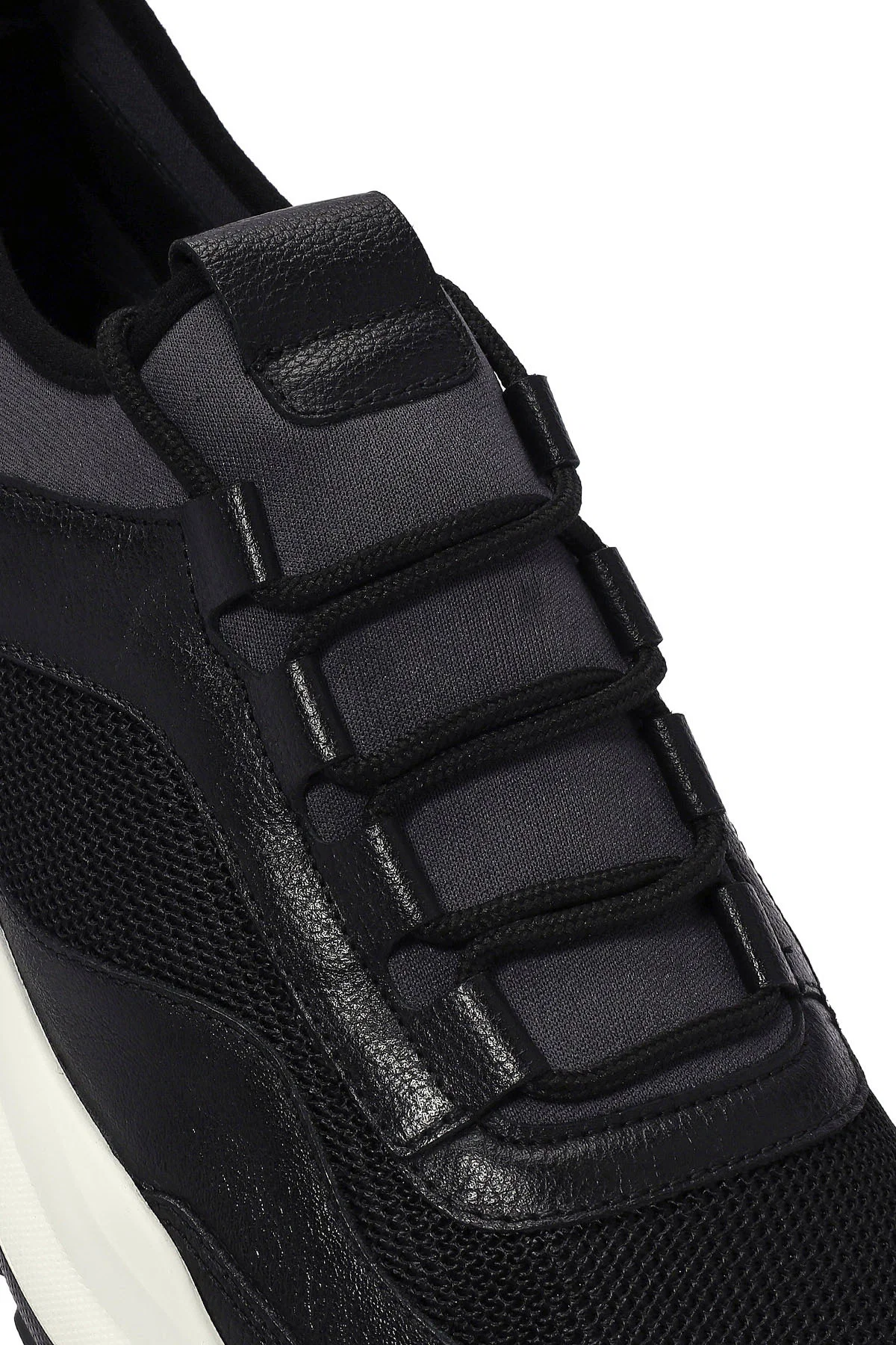 Erkek Siyah Bağcıklı Deri Casual Sneaker - Image 8