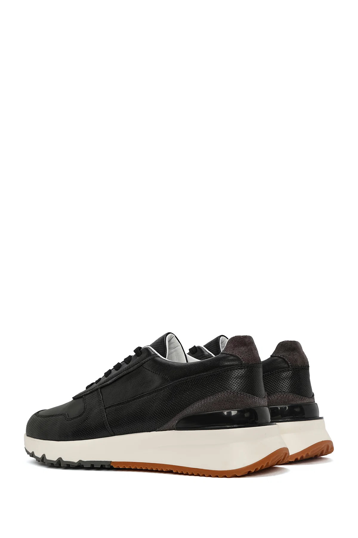 Erkek Siyah Bağcıklı Deri Casual Sneaker - Image 5