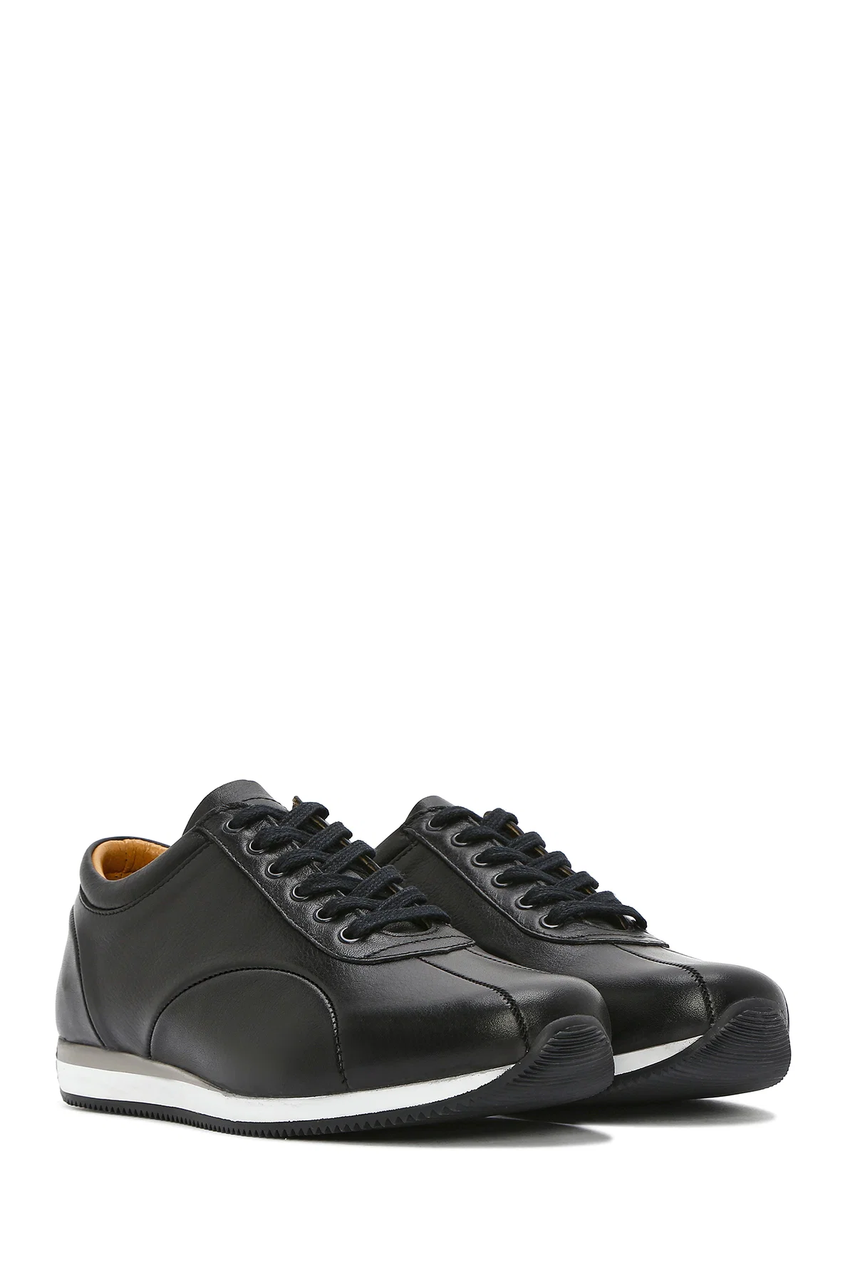 Erkek Siyah Bağcıklı Deri Casual Sneaker - Image 3