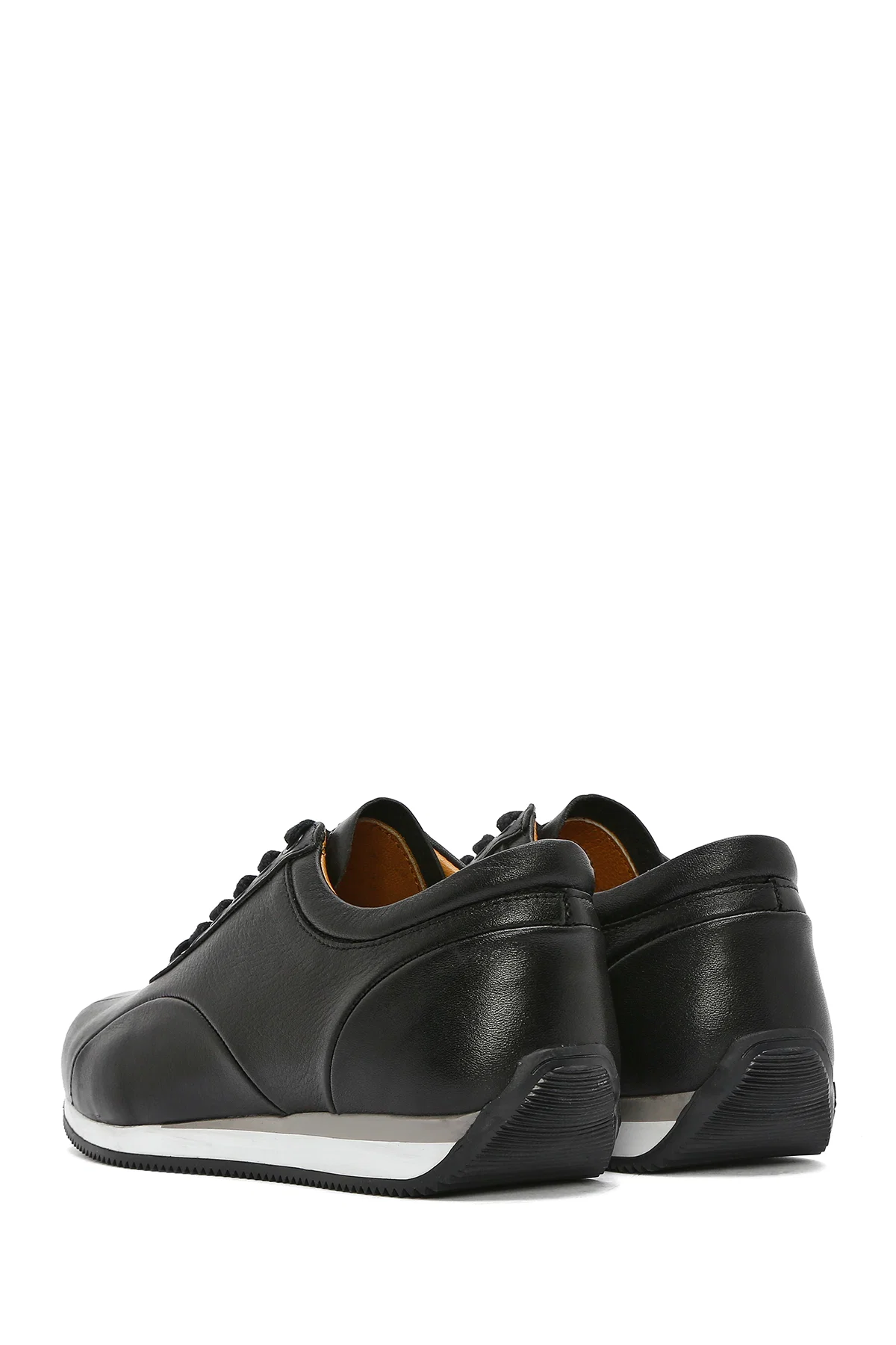 Erkek Siyah Bağcıklı Deri Casual Sneaker - Image 5