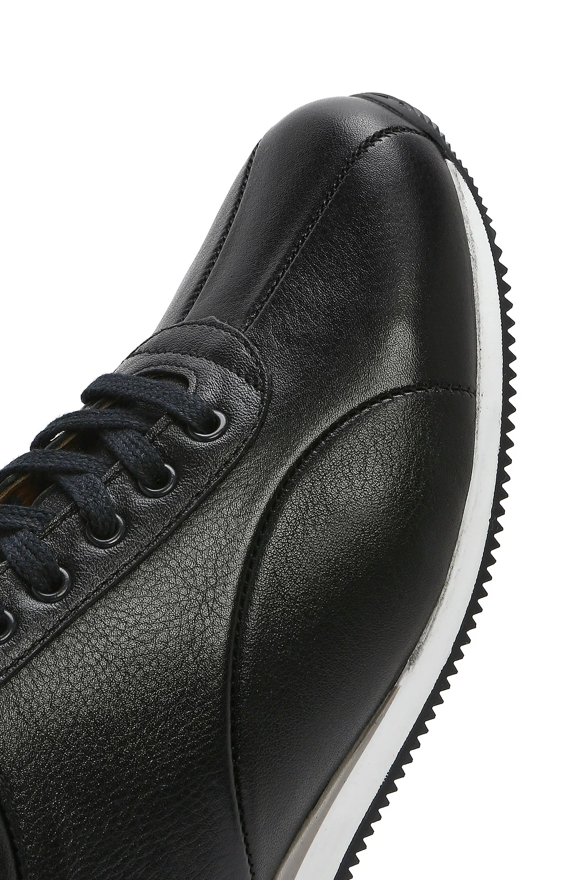 Erkek Siyah Bağcıklı Deri Casual Sneaker - Image 8