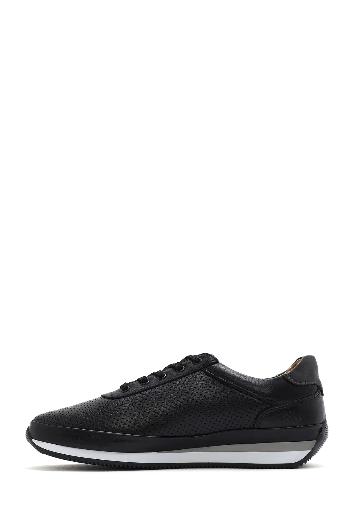 Erkek Siyah Bağcıklı Deri Casual Sneaker - Image 2