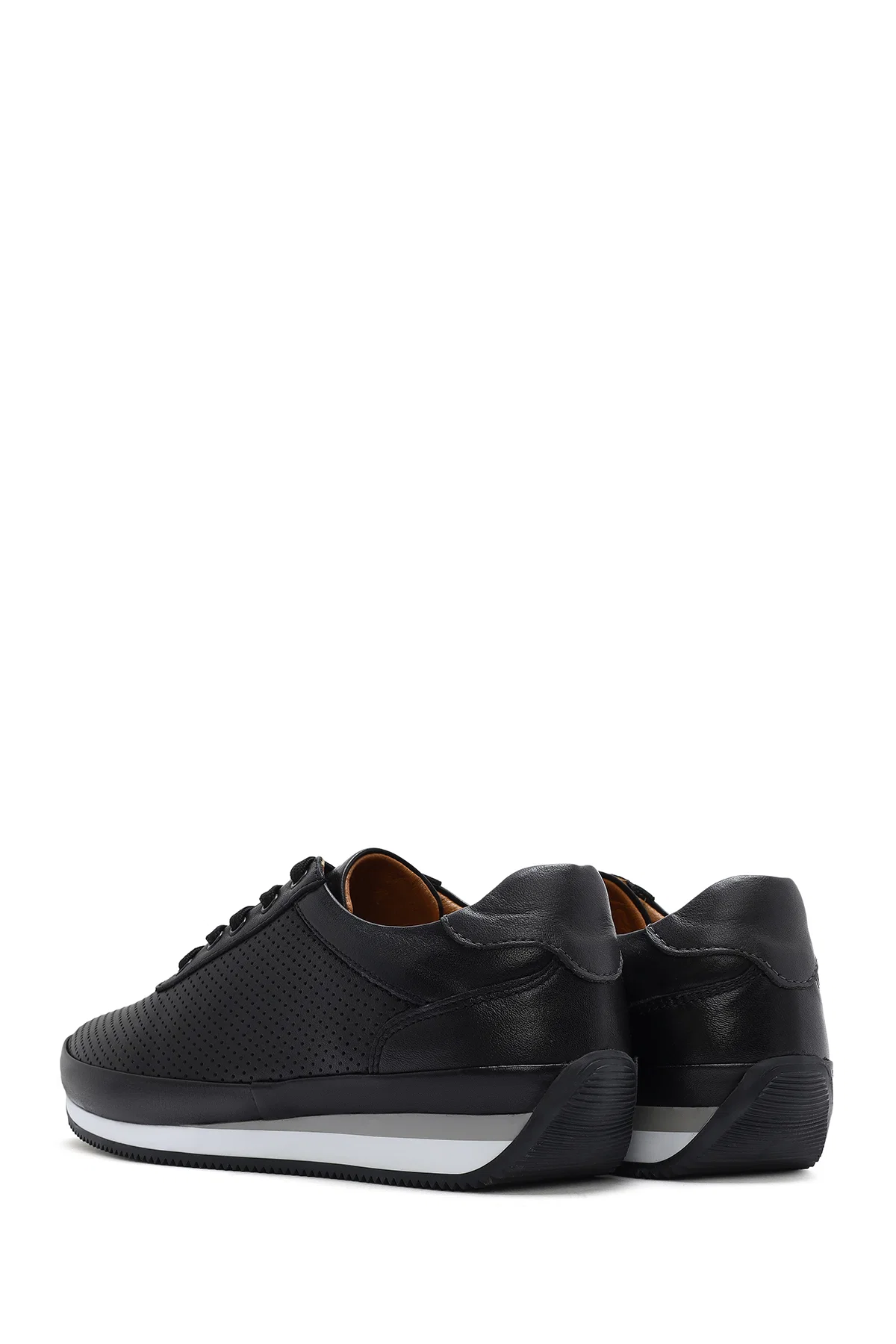 Erkek Siyah Bağcıklı Deri Casual Sneaker - Image 5