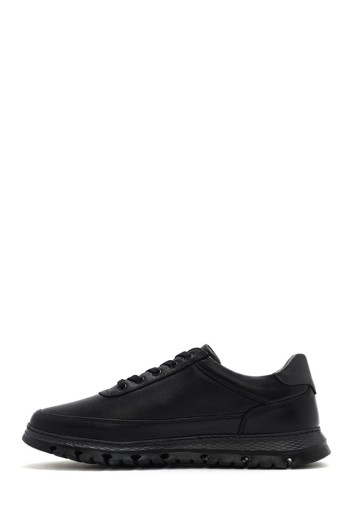 Erkek Siyah Bağcıklı Deri Casual Sneaker - Image 2