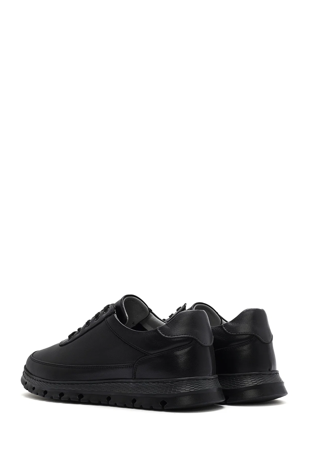 Erkek Siyah Bağcıklı Deri Casual Sneaker - Image 5