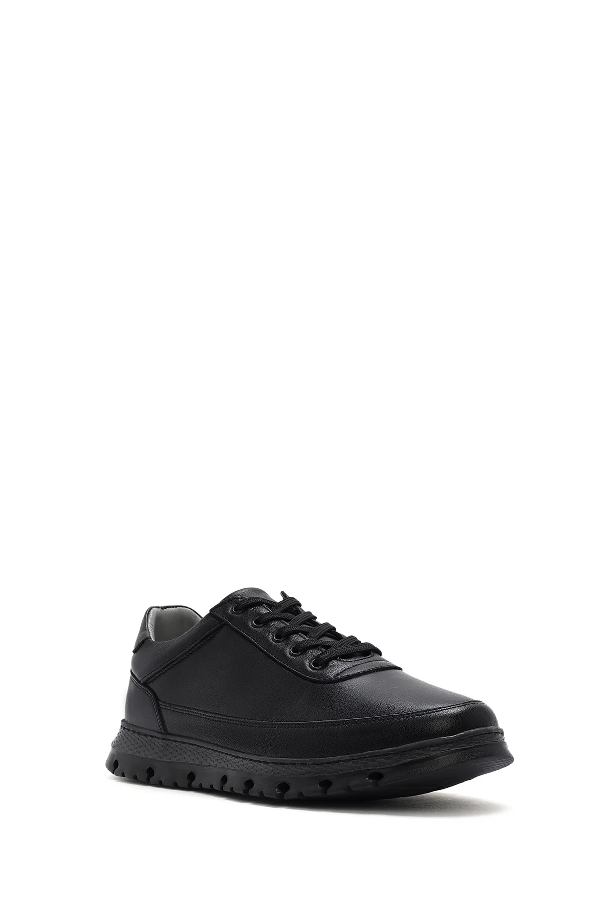 Erkek Siyah Bağcıklı Deri Casual Sneaker - Image 6
