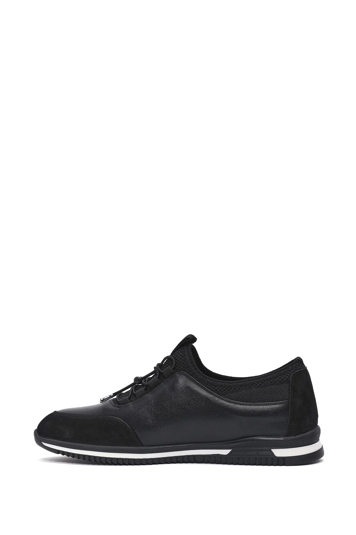 Erkek Siyah Bağcıklı Deri Casual Sneaker - Image 2