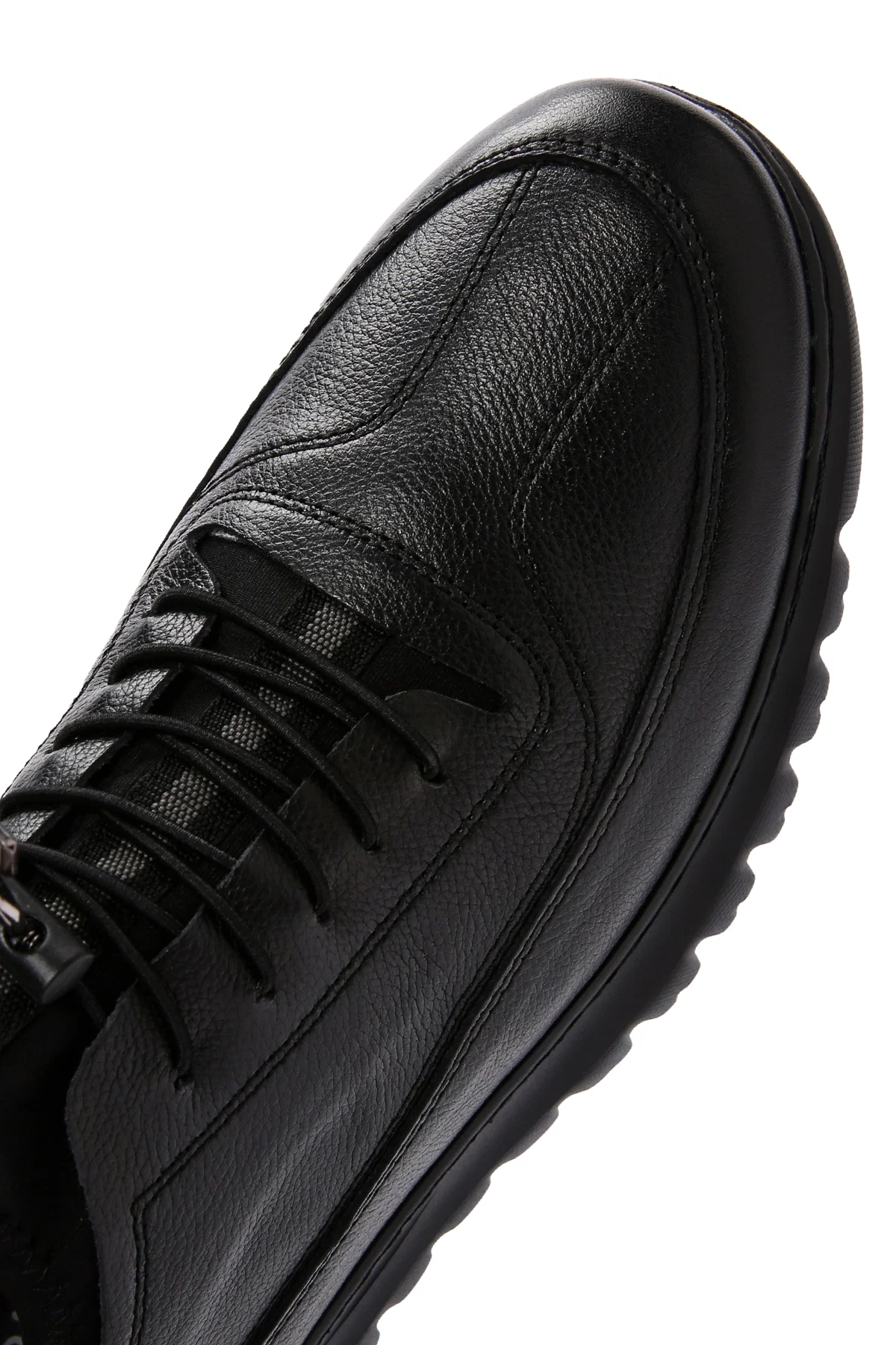 Erkek Siyah Bağcıklı Deri Casual Sneaker - Image 10