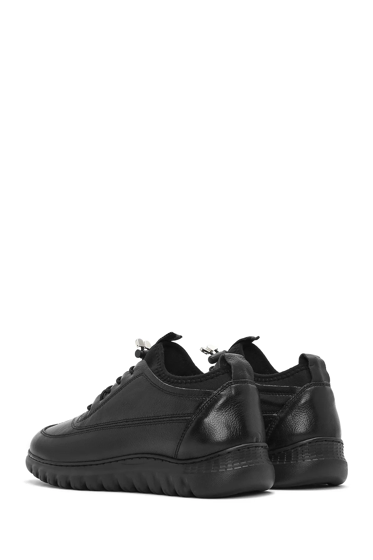 Erkek Siyah Bağcıklı Deri Casual Sneaker - Image 5