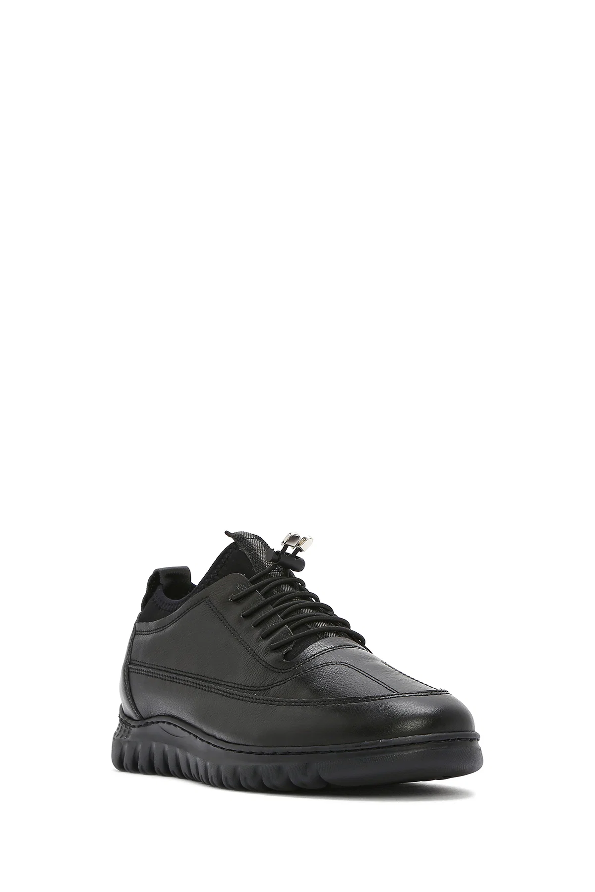 Erkek Siyah Bağcıklı Deri Casual Sneaker - Image 6