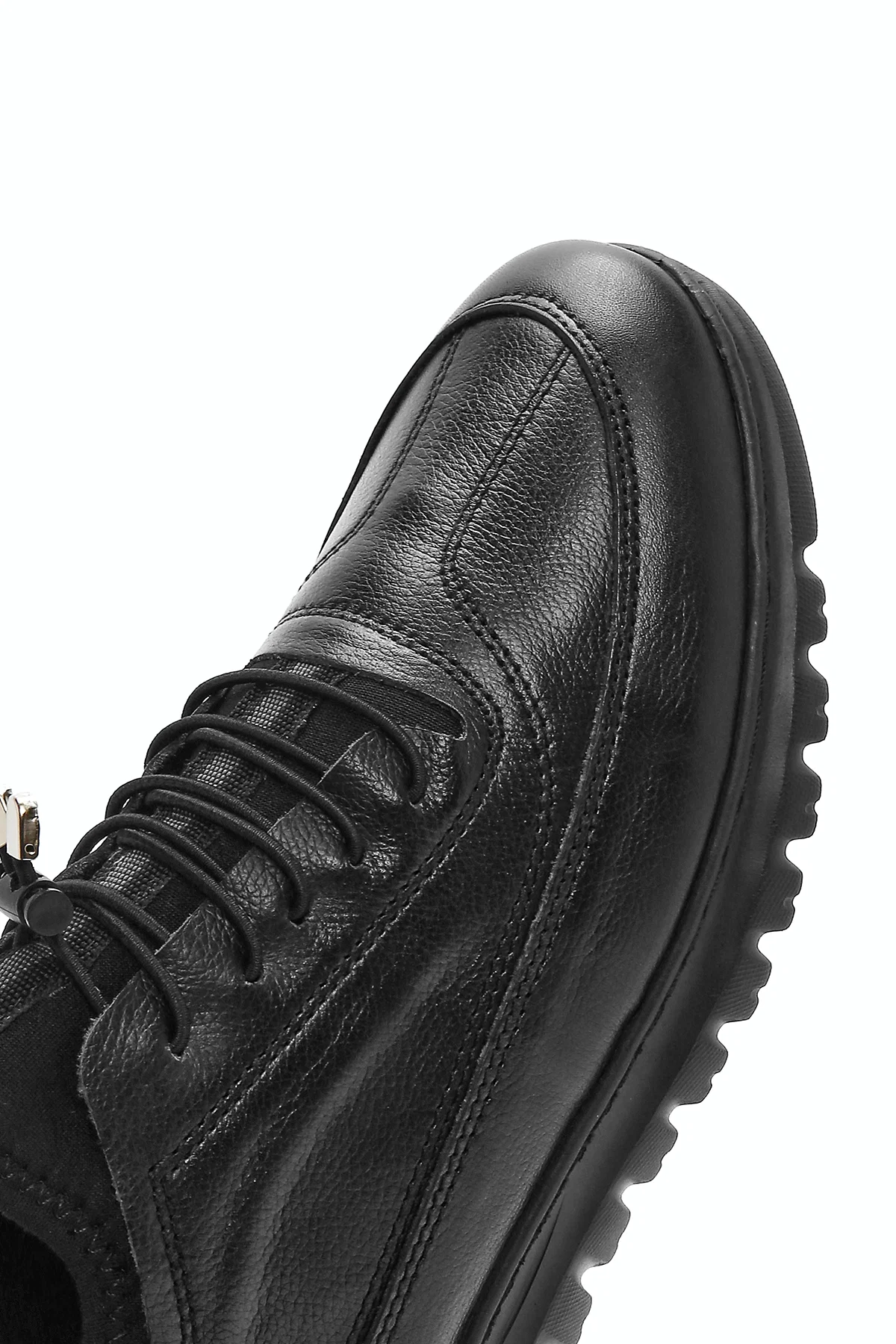 Erkek Siyah Bağcıklı Deri Casual Sneaker - Image 8