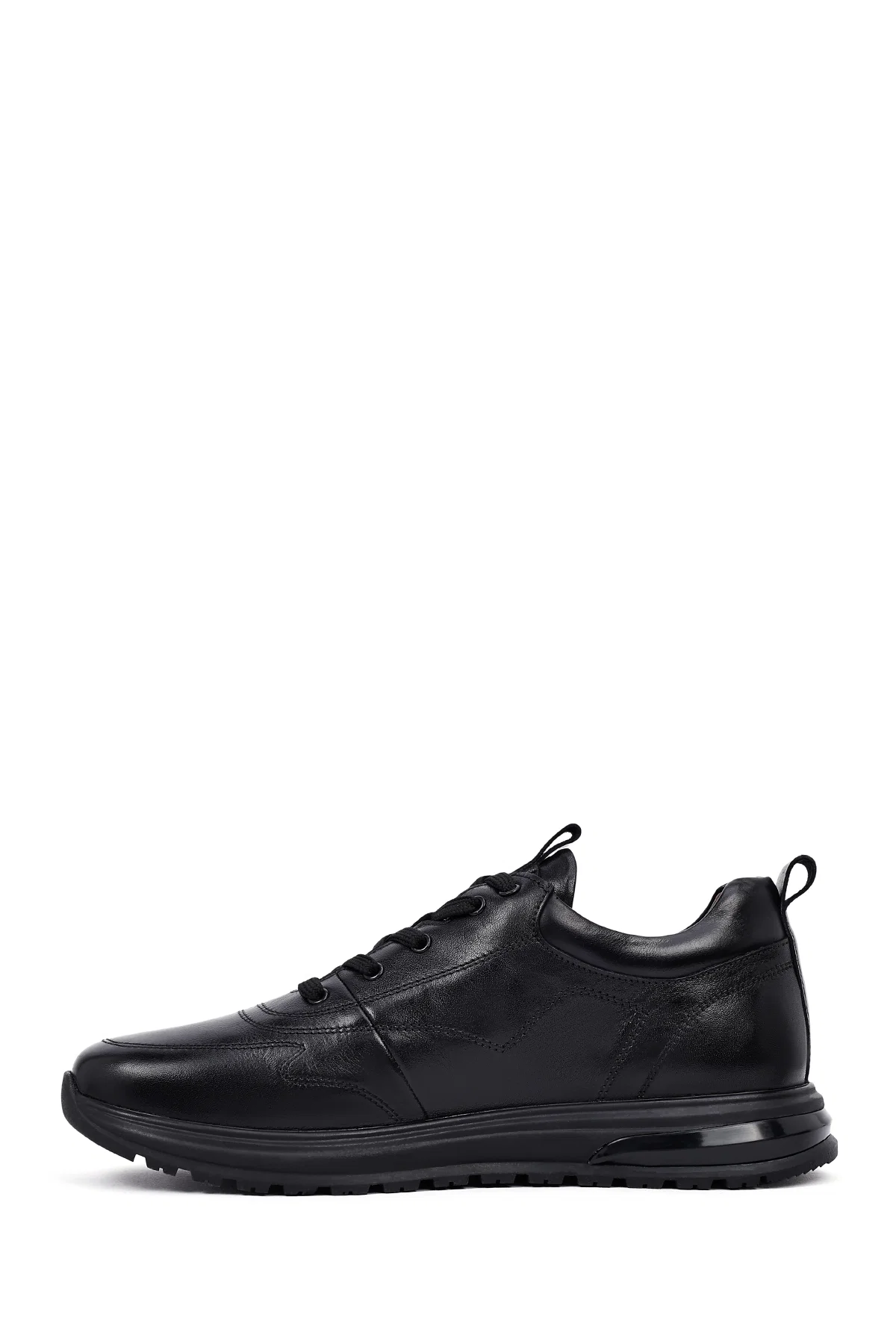 Erkek Siyah Bağcıklı Deri Casual Sneaker - Image 2