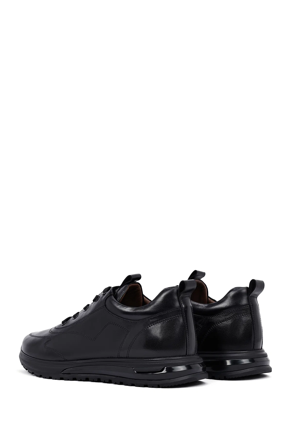 Erkek Siyah Bağcıklı Deri Casual Sneaker - Image 5