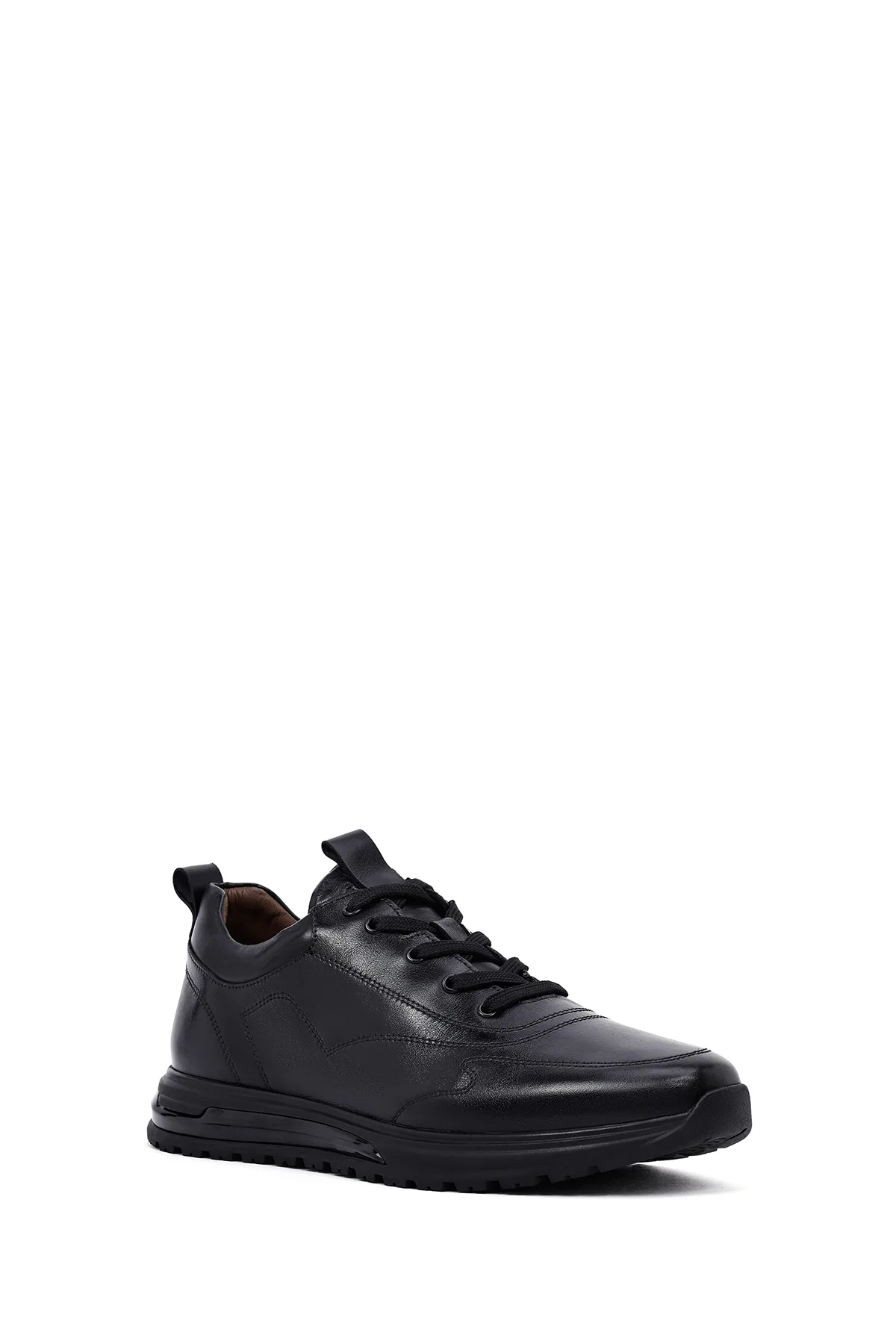 Erkek Siyah Bağcıklı Deri Casual Sneaker - Image 6