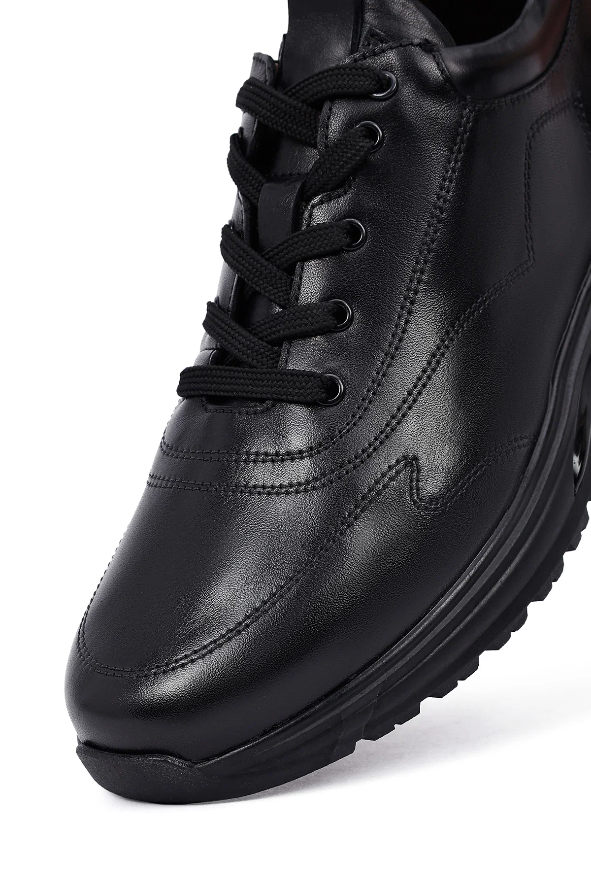 Erkek Siyah Bağcıklı Deri Casual Sneaker - Image 8