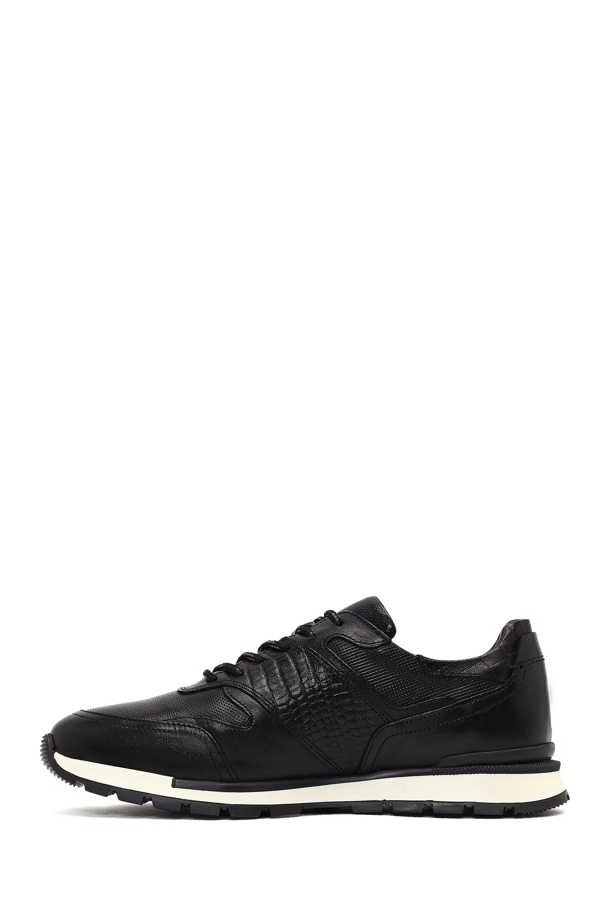Erkek Siyah Bağcıklı Deri Casual Sneaker - Image 2