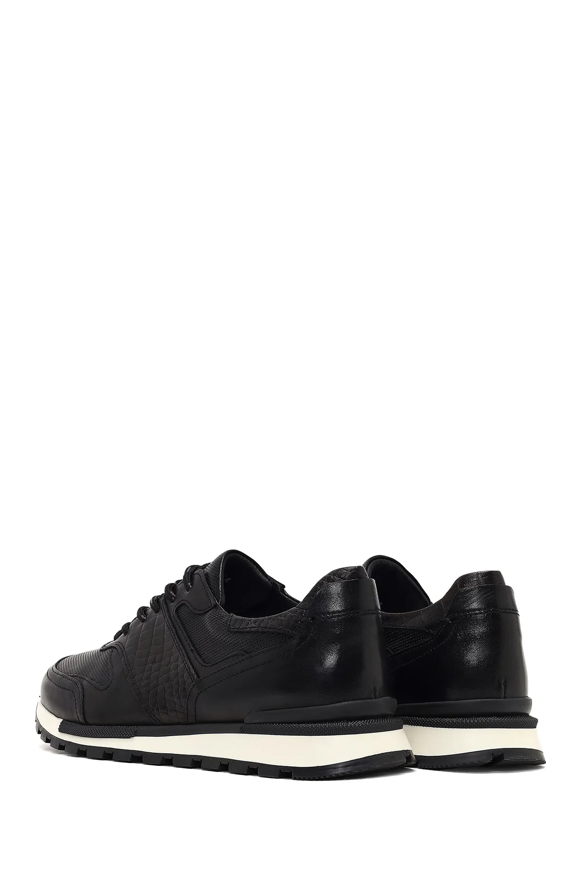 Erkek Siyah Bağcıklı Deri Casual Sneaker - Image 5
