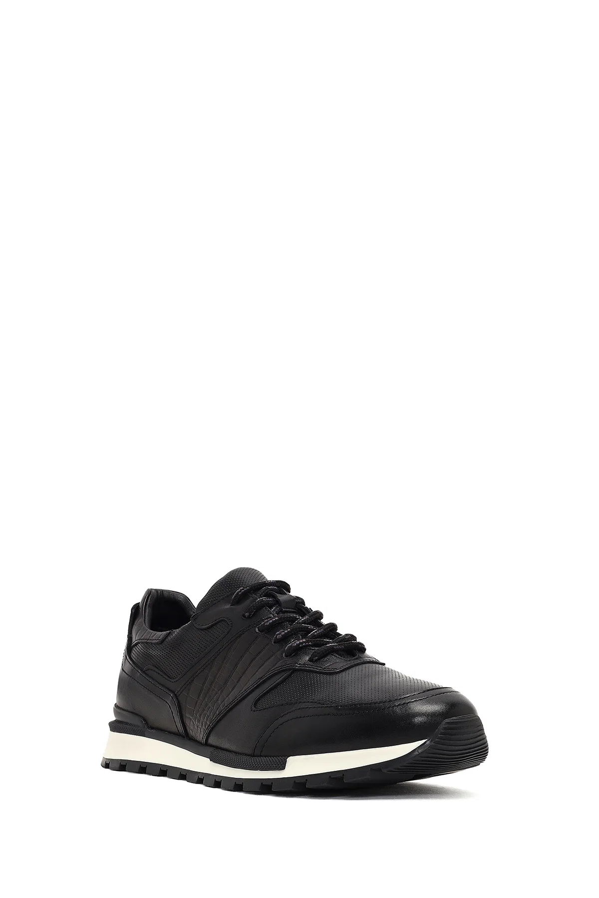 Erkek Siyah Bağcıklı Deri Casual Sneaker - Image 6