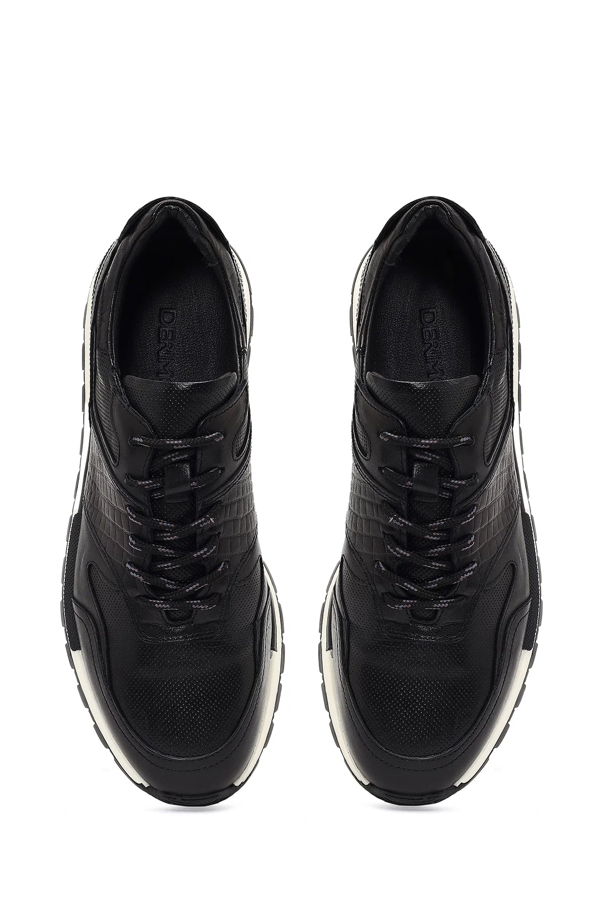 Erkek Siyah Bağcıklı Deri Casual Sneaker - Image 7