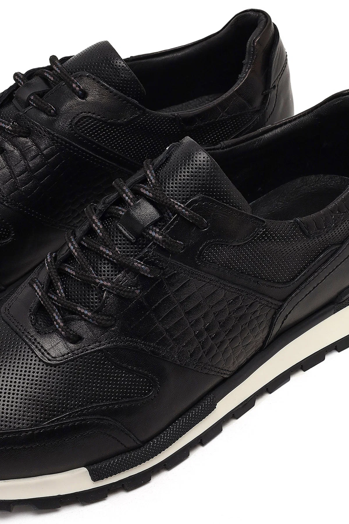 Erkek Siyah Bağcıklı Deri Casual Sneaker - Image 9