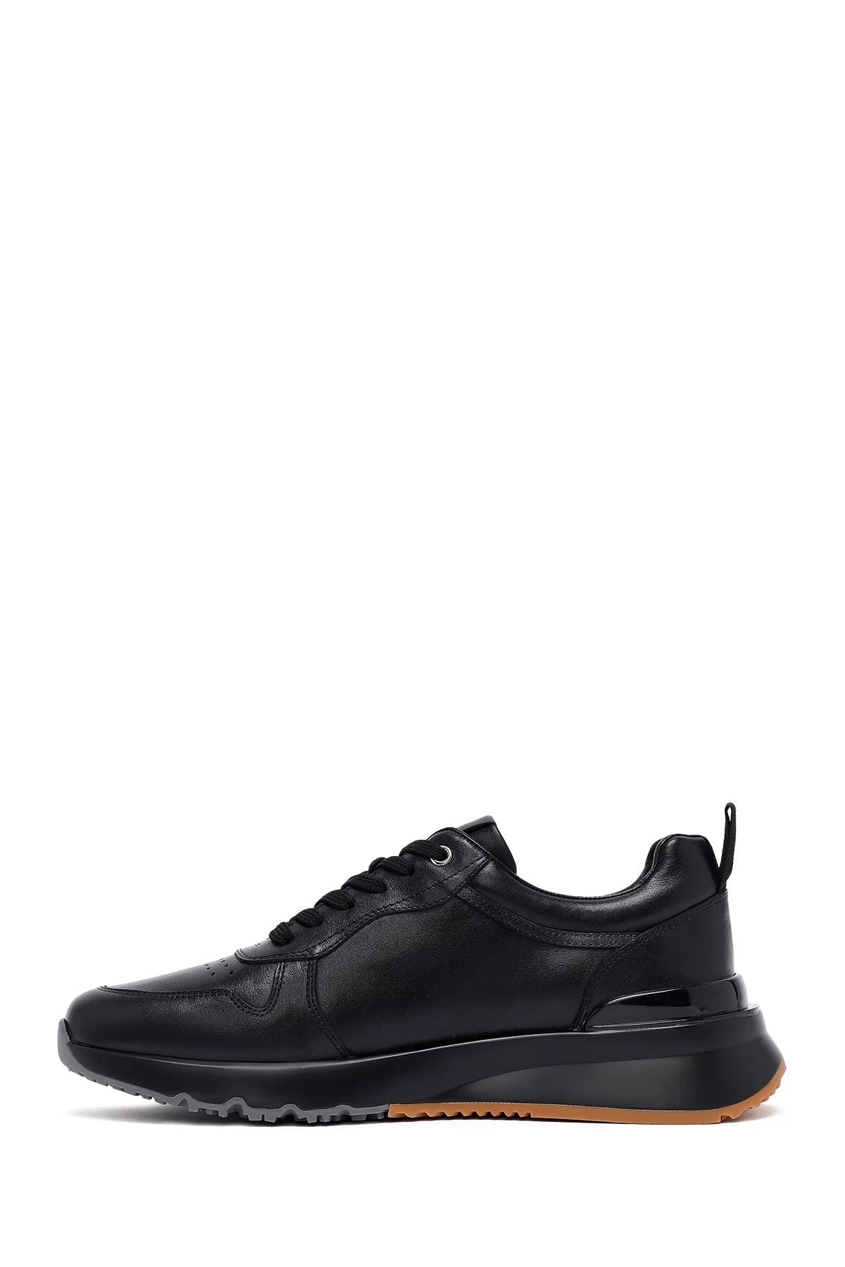 Erkek Siyah Bağcıklı Deri Casual Sneaker - Image 2