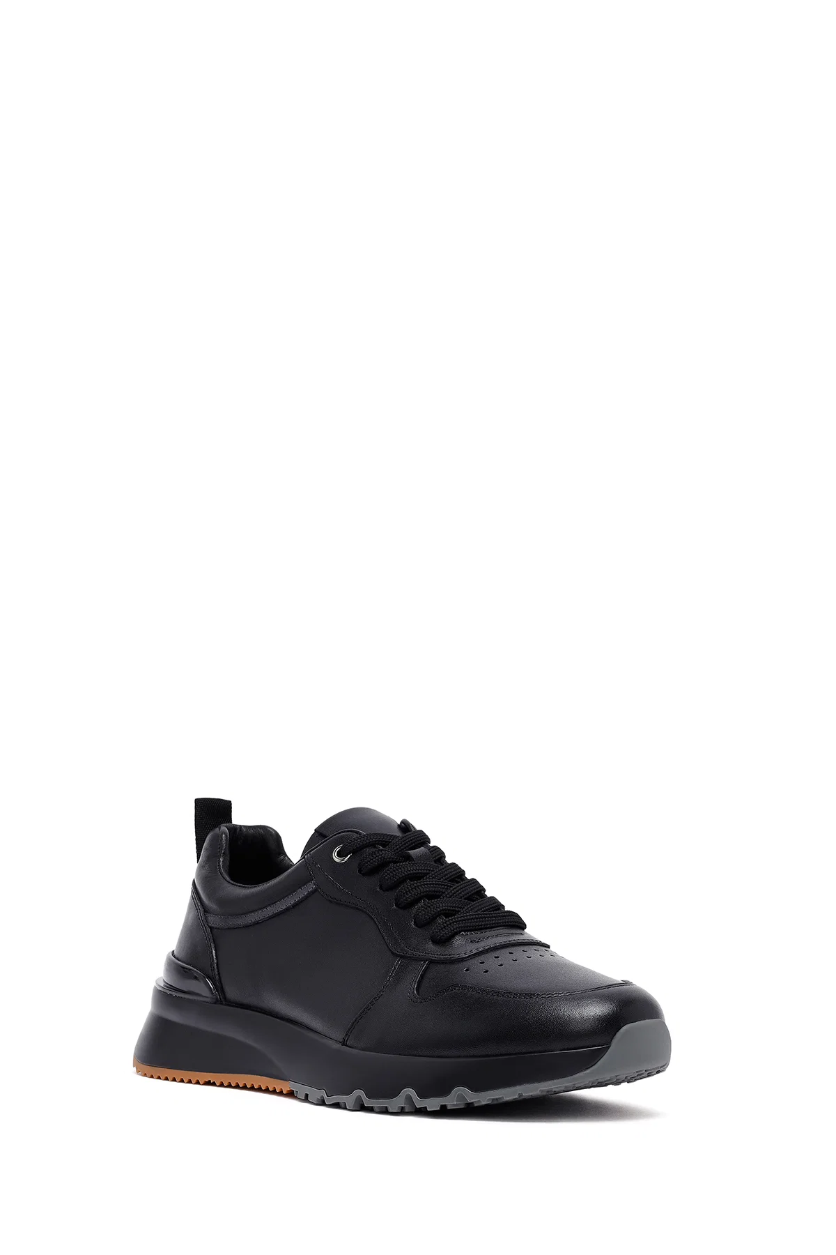 Erkek Siyah Bağcıklı Deri Casual Sneaker - Image 6