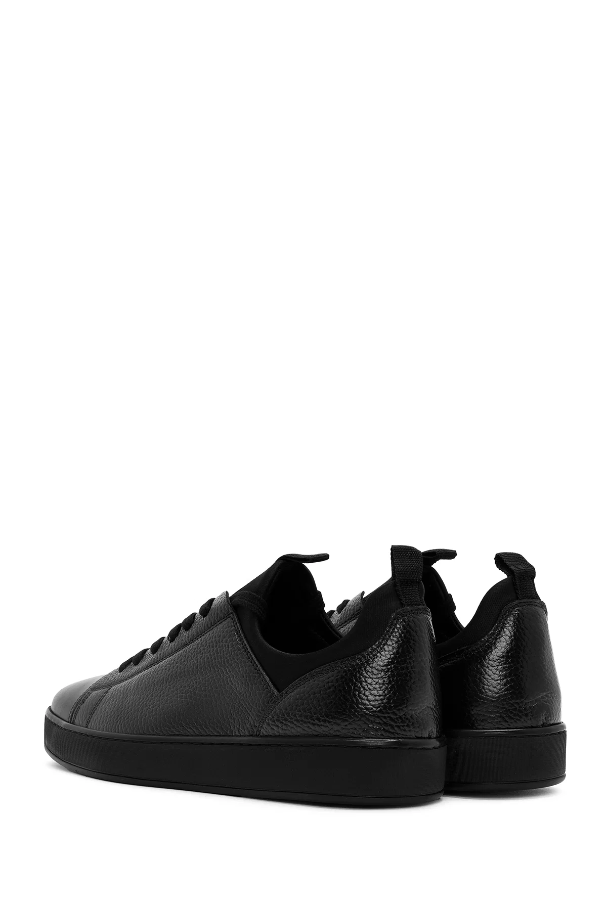 Erkek Siyah Bağcıklı Deri Casual Sneaker - Image 5