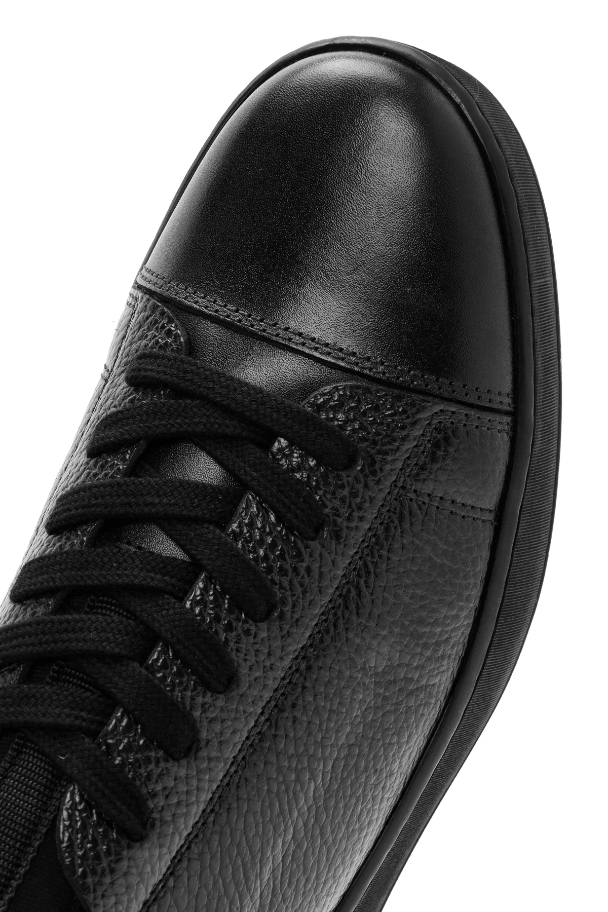 Erkek Siyah Bağcıklı Deri Casual Sneaker - Image 9