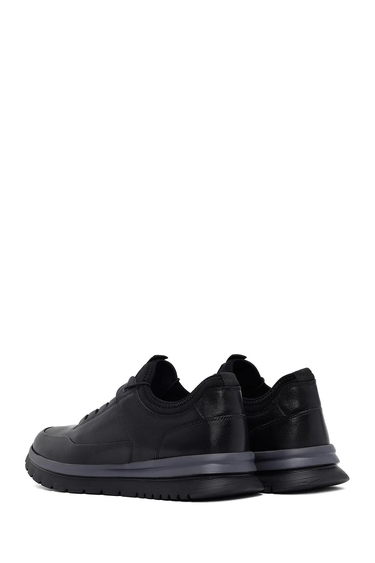Erkek Siyah Bağcıklı Deri Casual Sneaker - Image 5